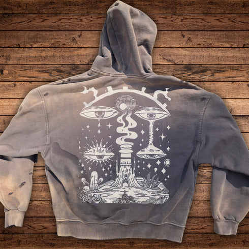 Paradoxical Perspective - Ultra Heavyweight Post-Apocalyptic Aesthetic Hand-Frayed Monkey Washed Zip Hoodie
